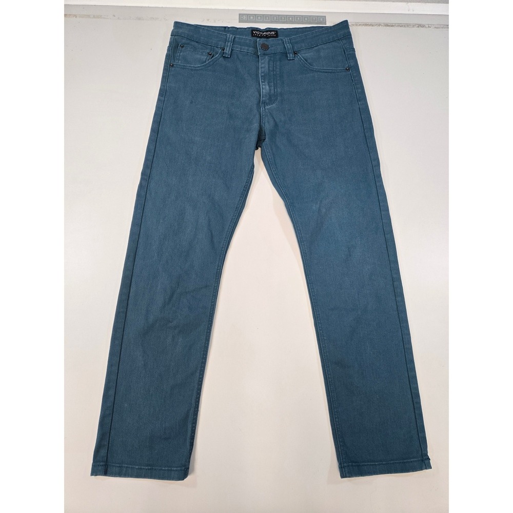 Victorious Mens Premium Jeans Teal Blue Slim Straight Leg W34 L30 Stretch Denim
